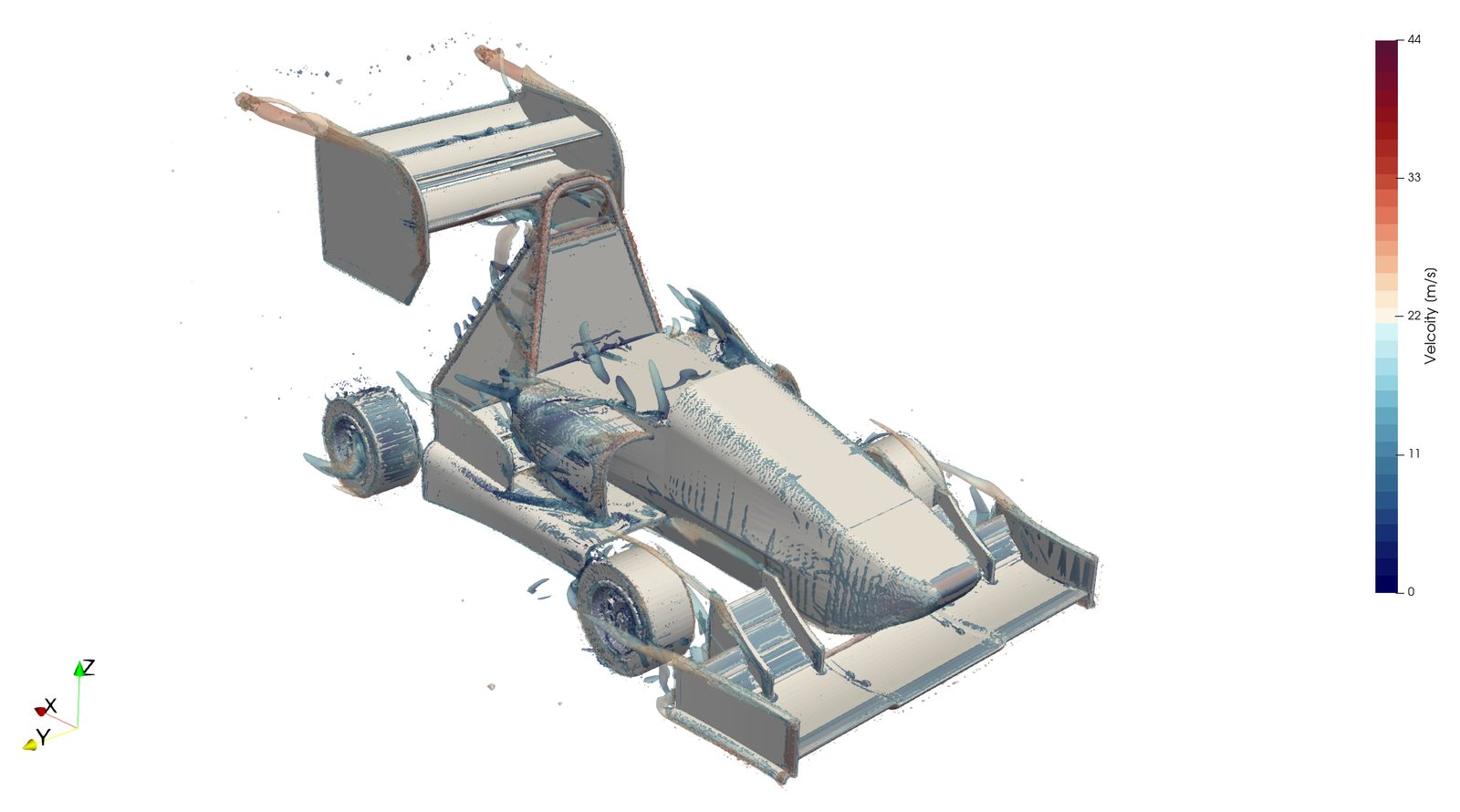 Formula Student car Q-criterion vortex isosurfaces