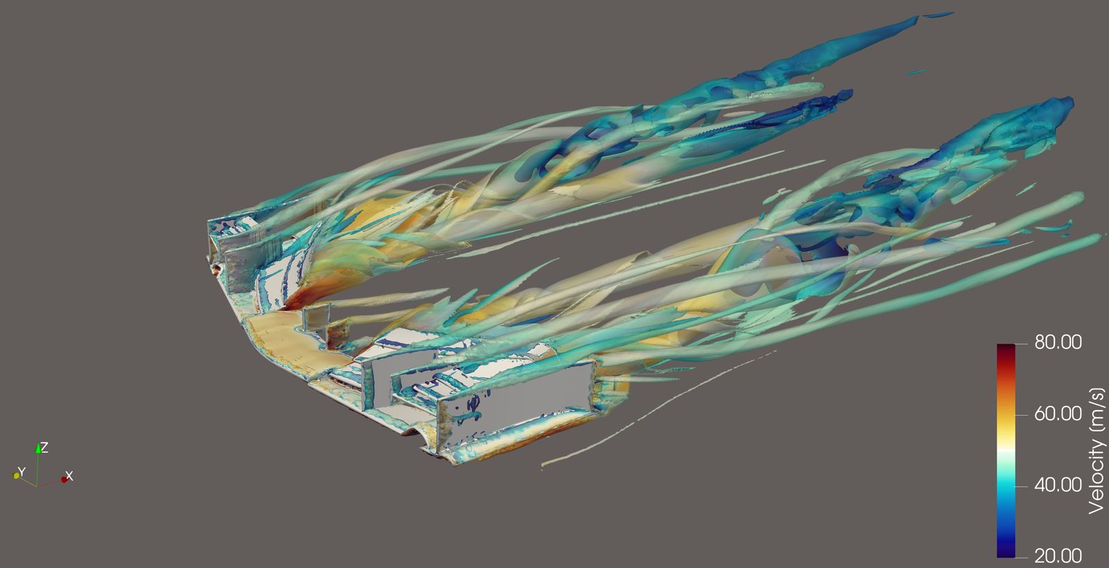Isometric view of front wing vortex system